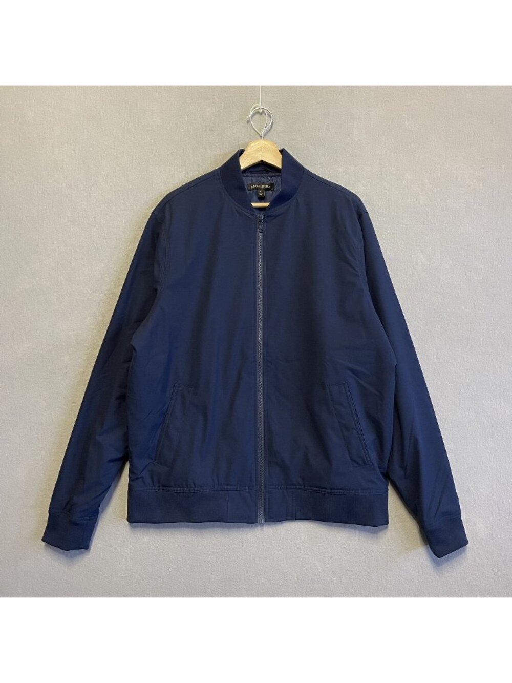 Banana Republic Navy Blue Mens Full-Zip Bomber Jacket Ribbed Collar & Cuffs L